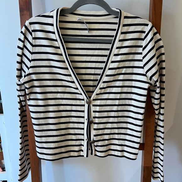 Mango striped nautical v neck cardigan in black and off-white, sz SMALL - Picture 8 of 8